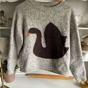 Folk Gray Sweater with Swan Design